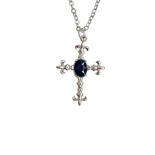 Black Rhinestone Cross Necklace