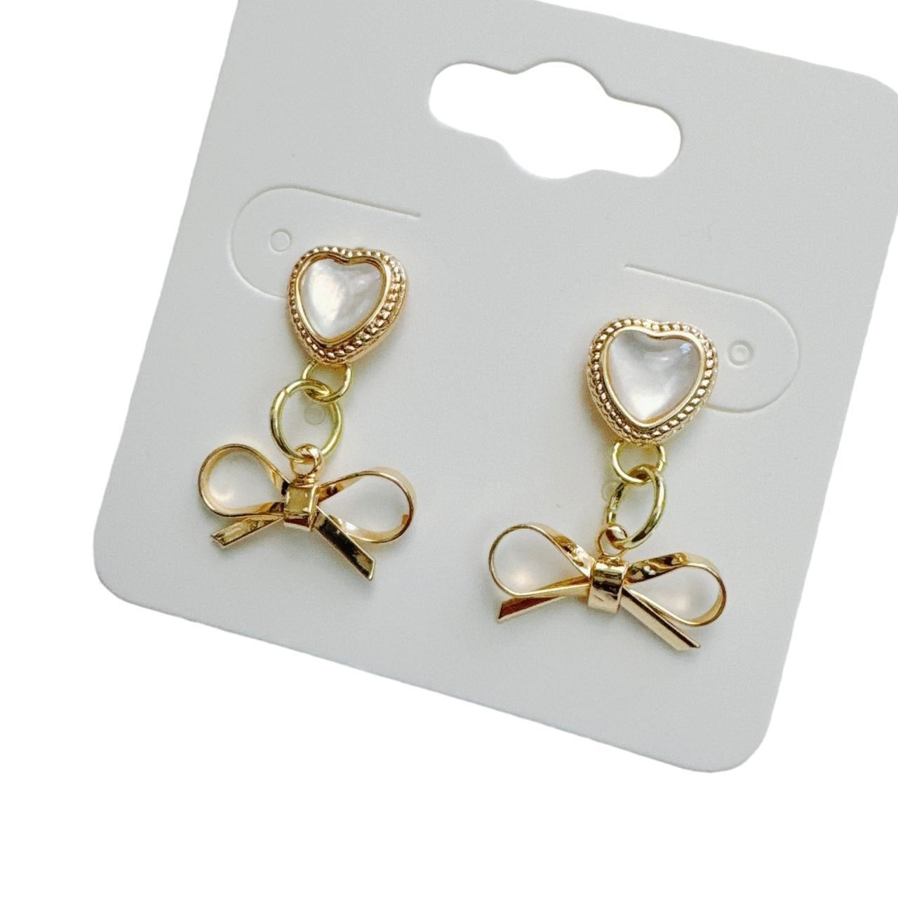 gold shell heart & bow earrings