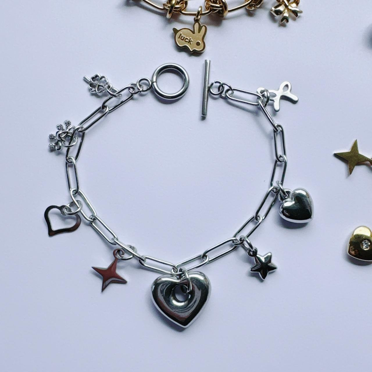 Silver Puffy Heart Charm Bracelet