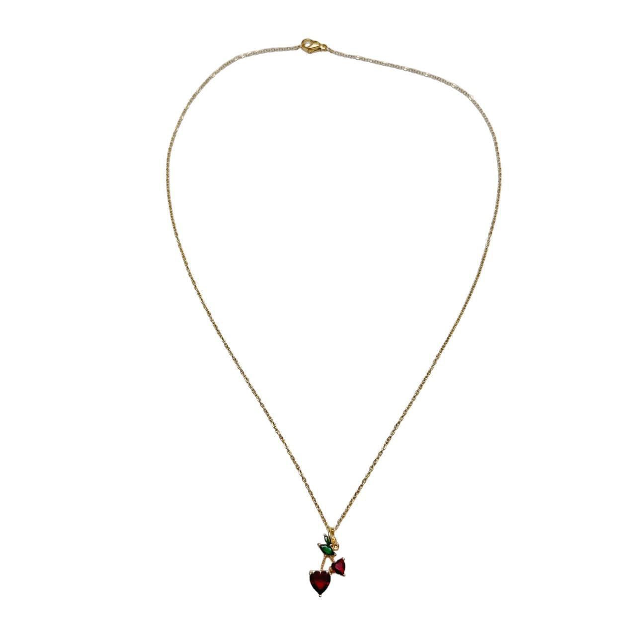 Gold Rhinestone Cherry Necklace