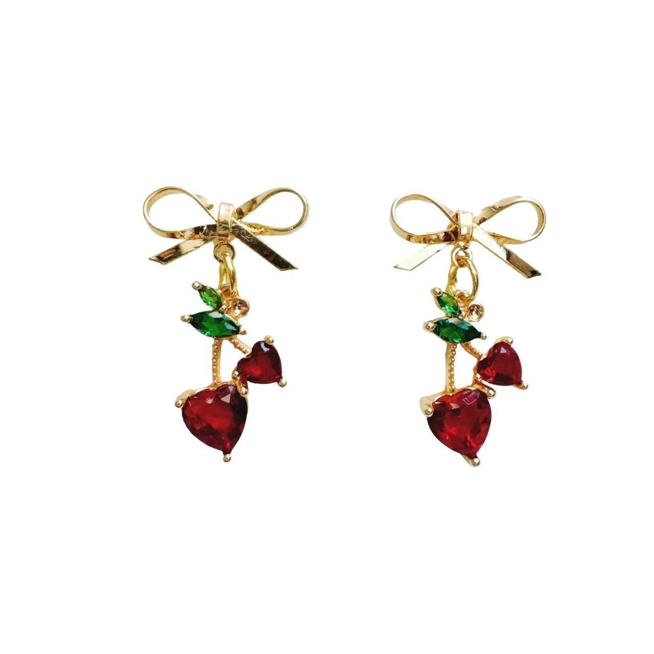 Gold Bow & Cherry Earrings