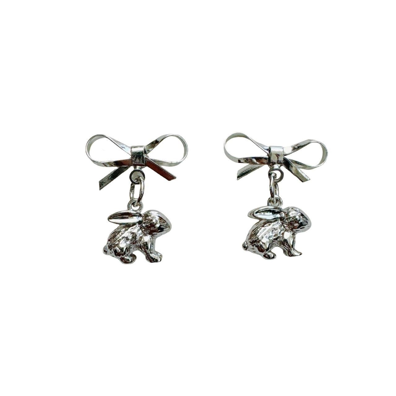 silver bow & bunny earrings