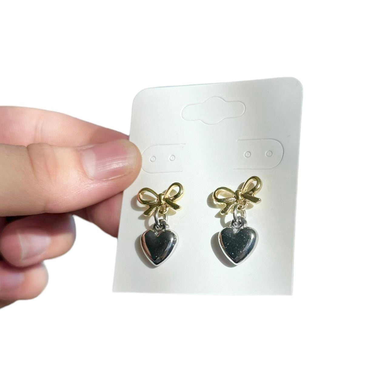 Silver & Gold Bow & Heart Earrings