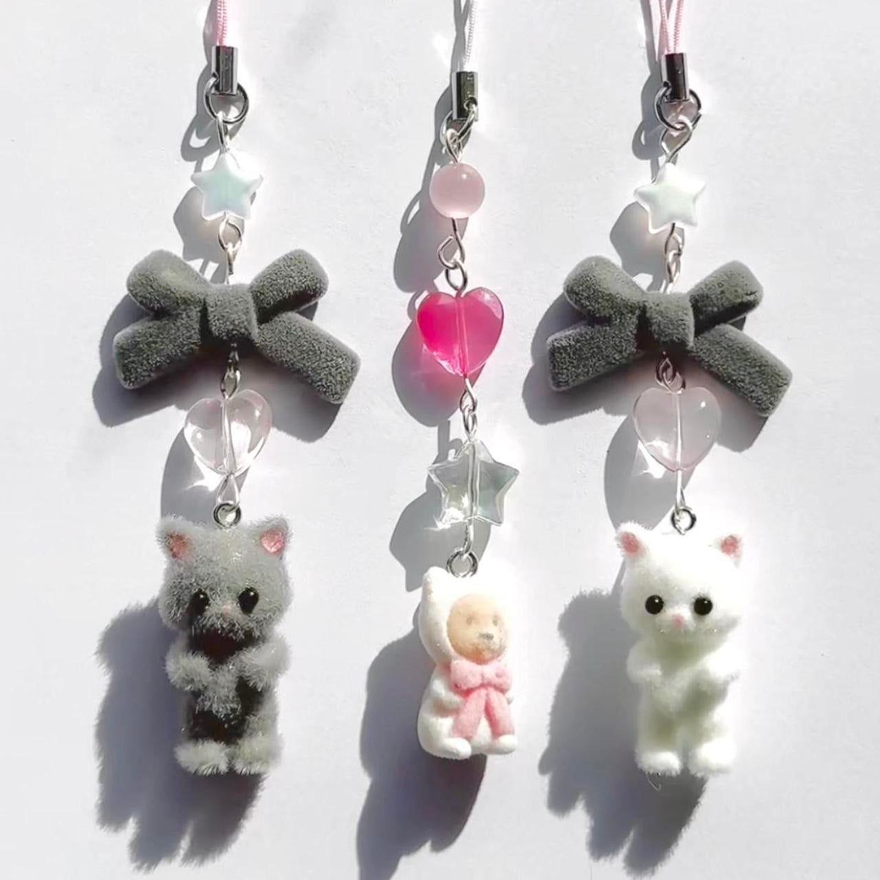 Flocky White Cat Phone Charm