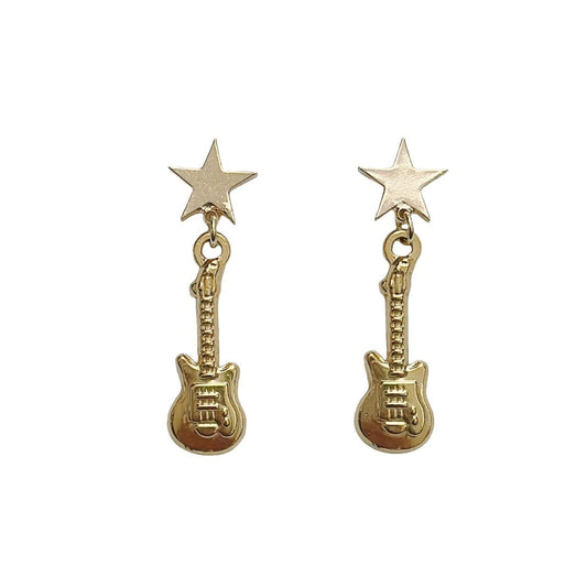 gold star & guitar earrings