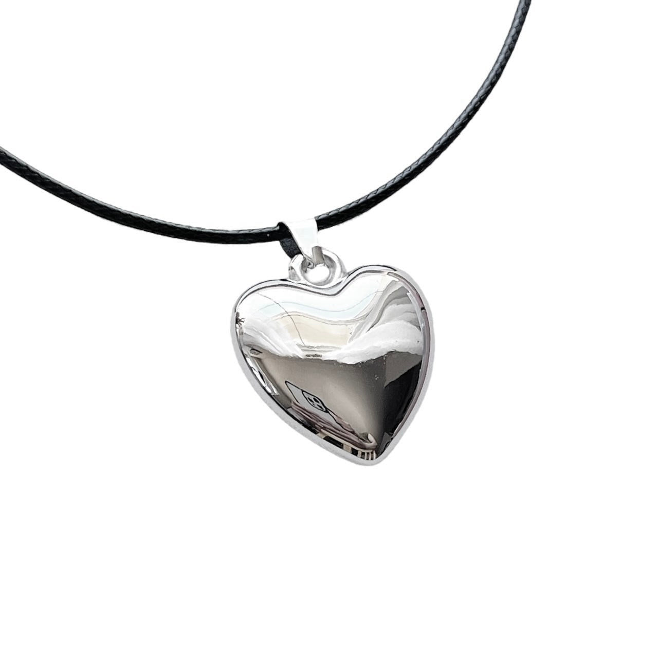 Silver Puffy Heart Cord Necklace