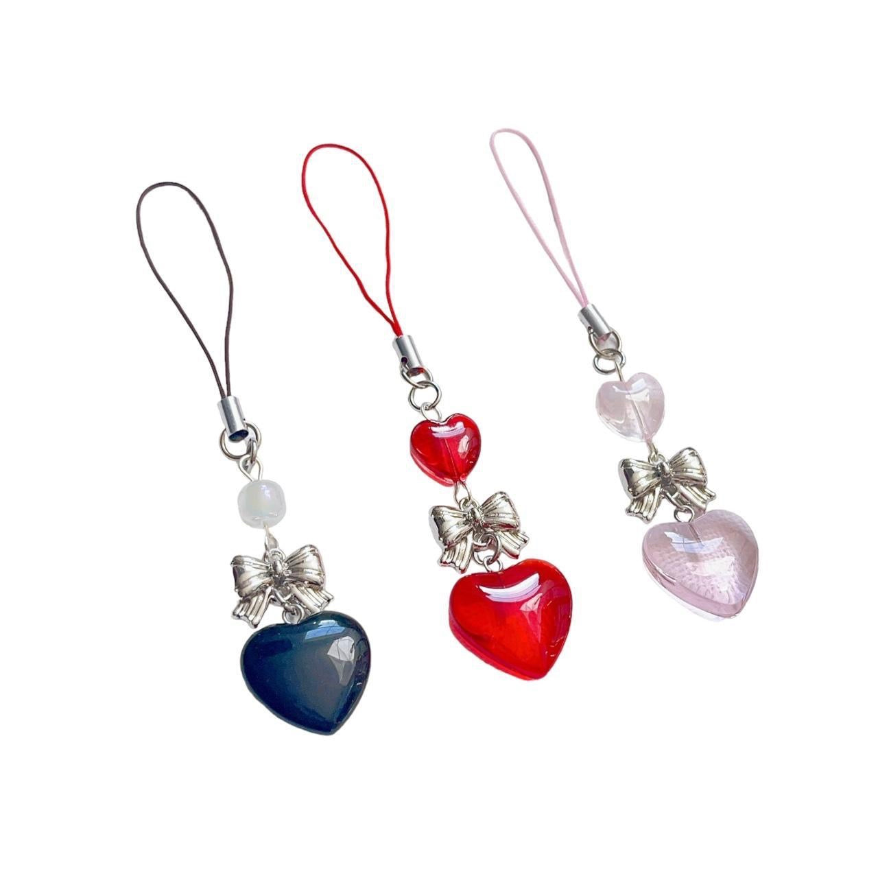 Black Glass Heart Phone Charm