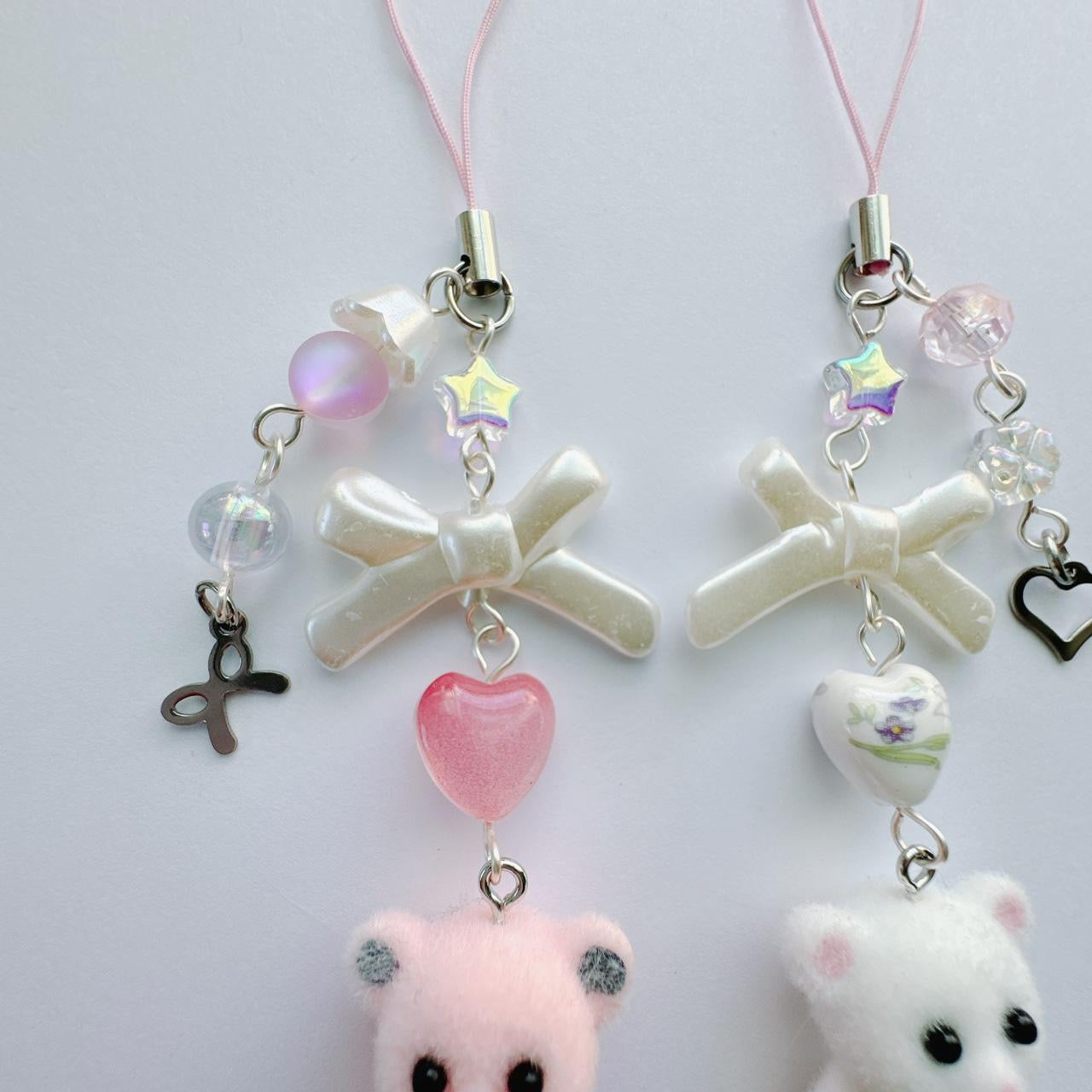 Pink Fuzzy Bear Phone Charm