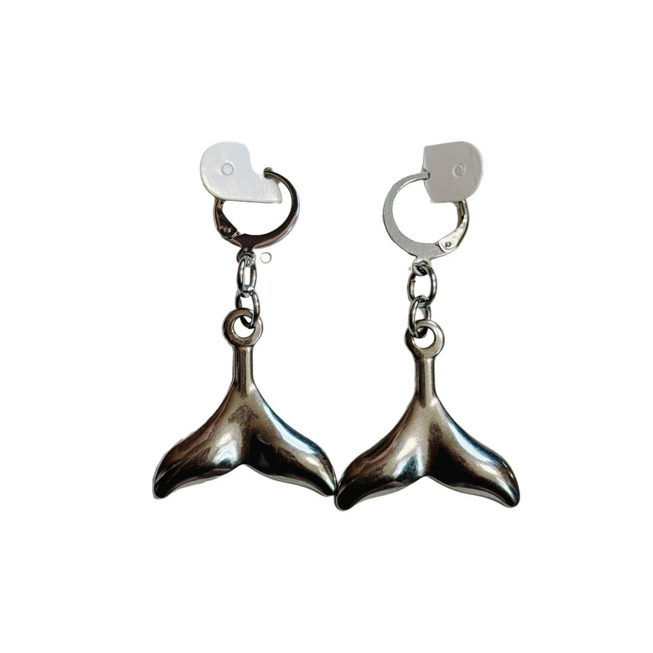 silver whale tail earrings