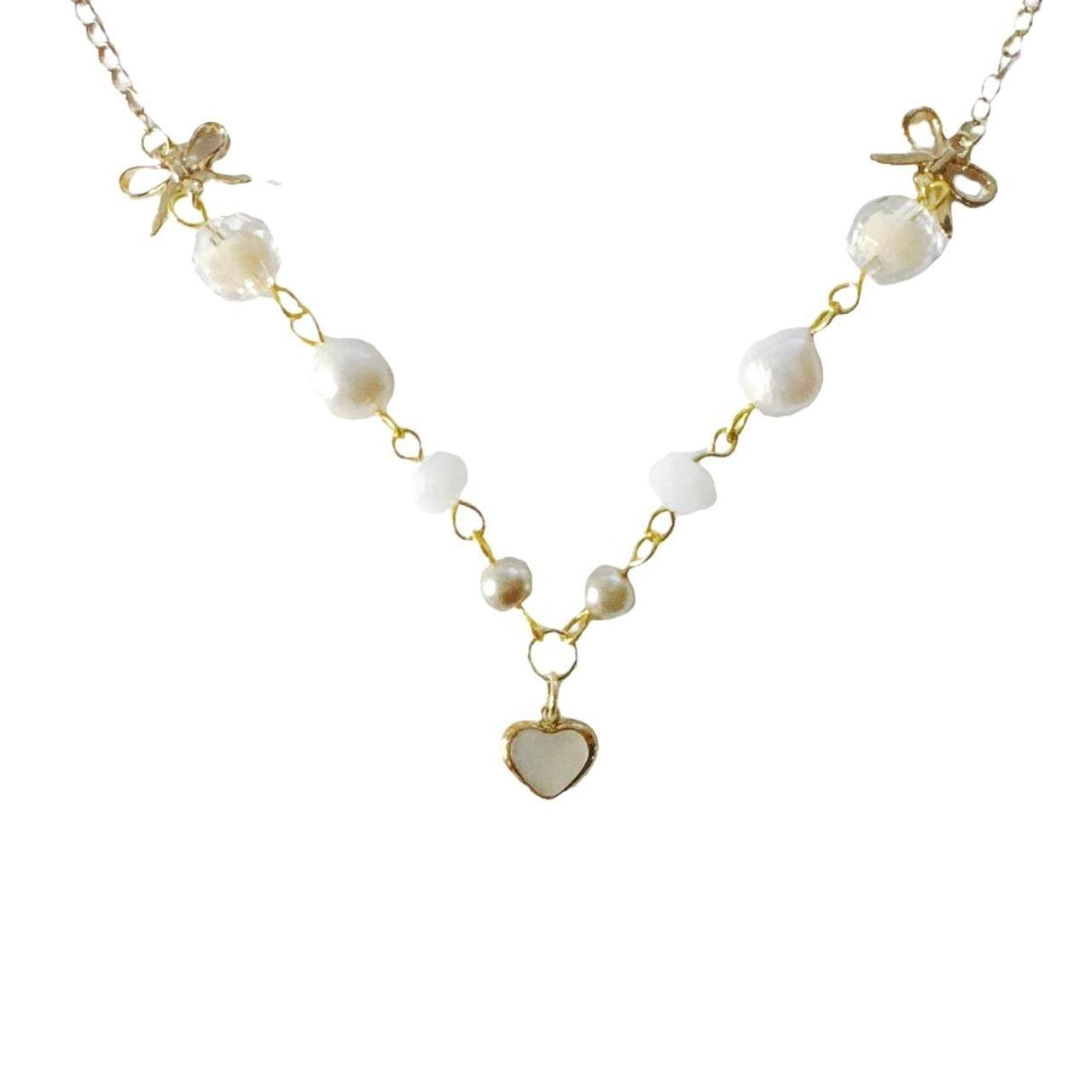 Gold Shell Heart Beaded Necklace