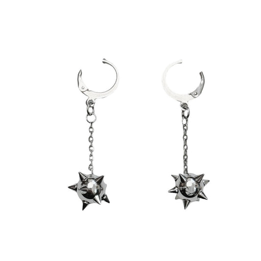 silver spike ball chain earrings