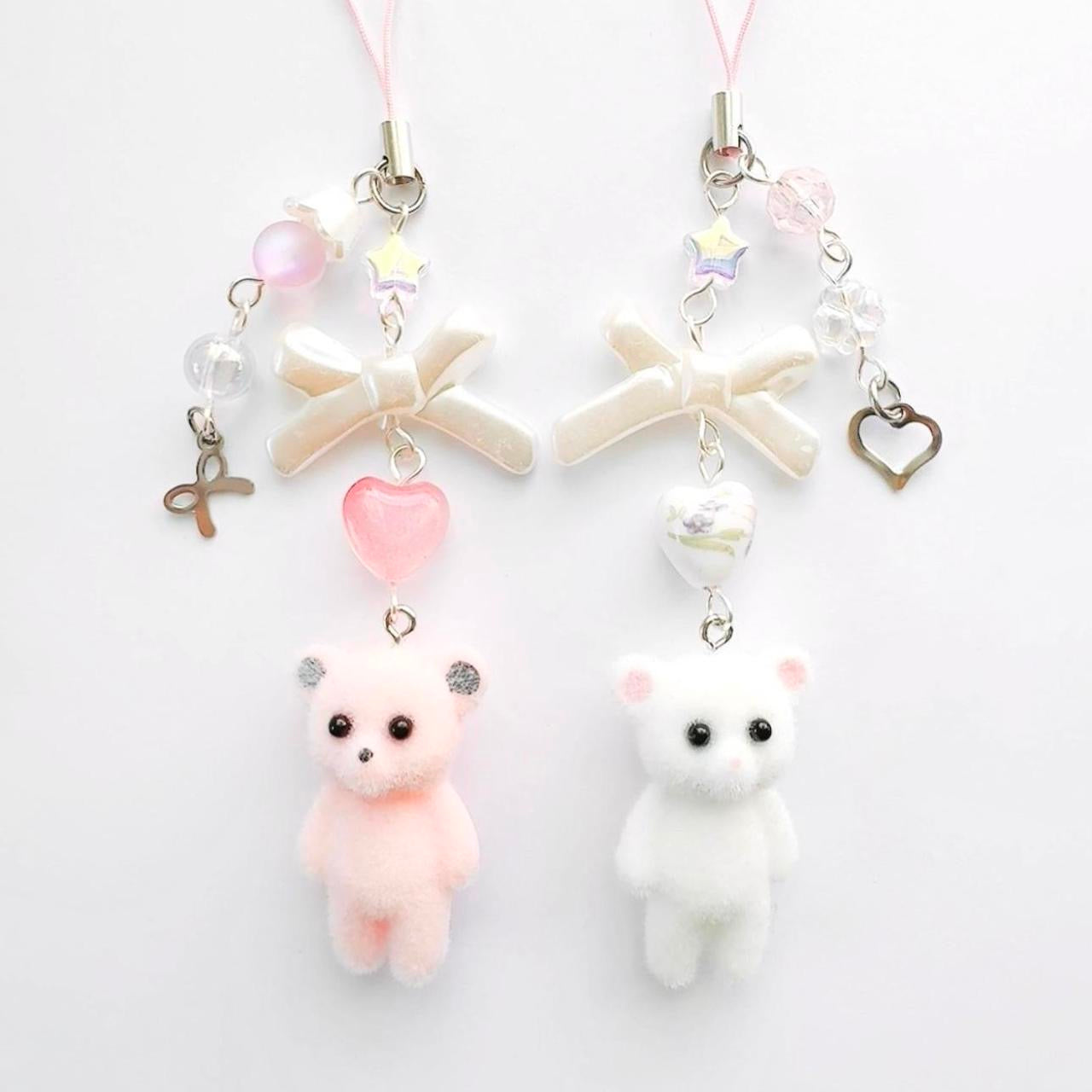 White Fuzzy Bear Phone Charm