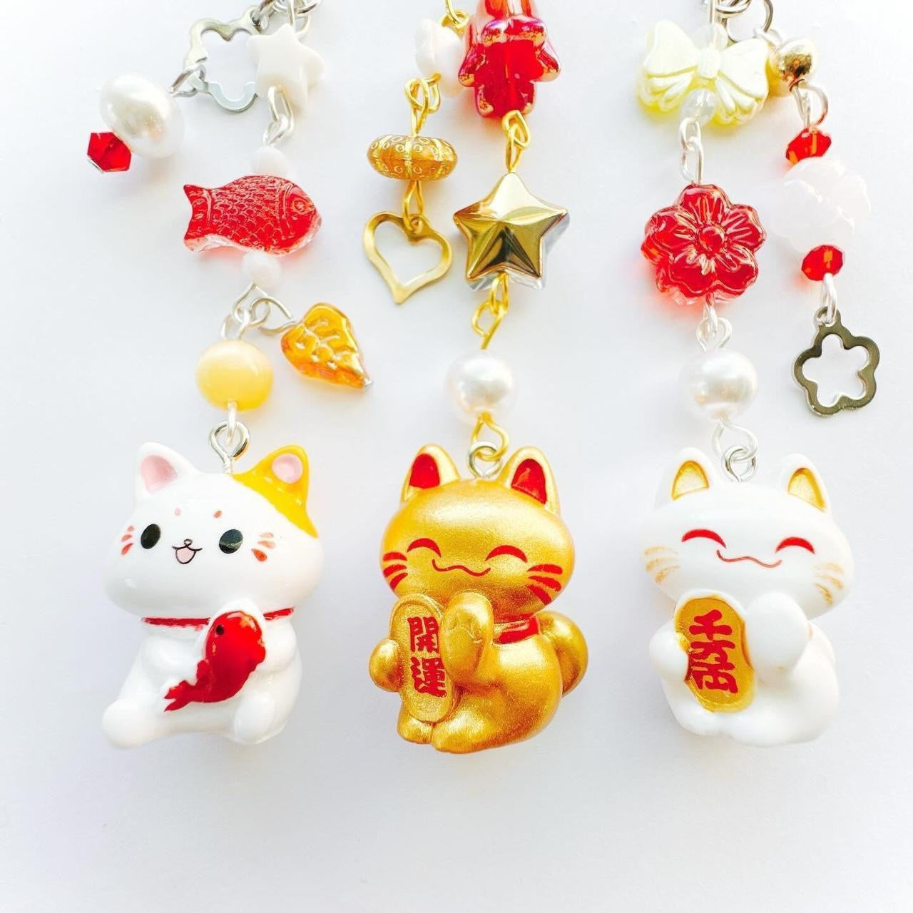 Gold Lucky Cat Phone Charm