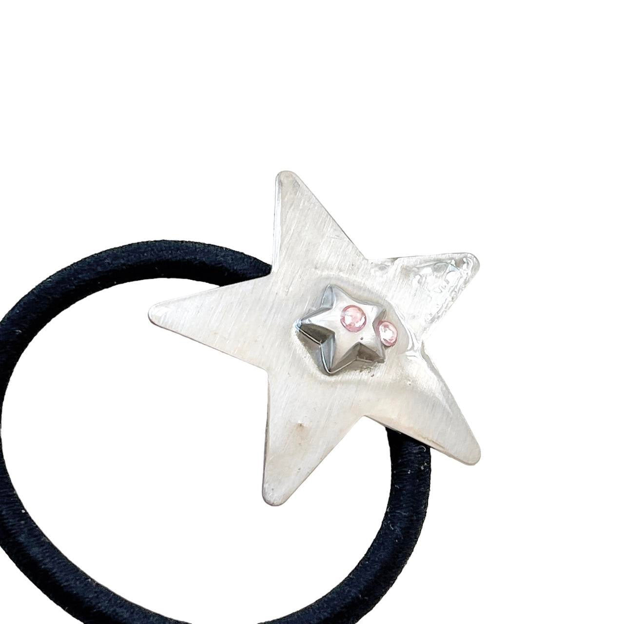 Silver Star Hair Tie - double star