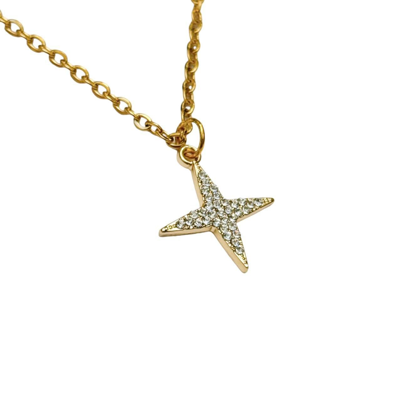 Gold Rhinestone Sparkle Star Necklace