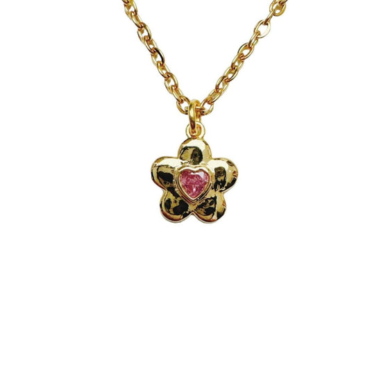 Pink Rhinestone Flower Necklace