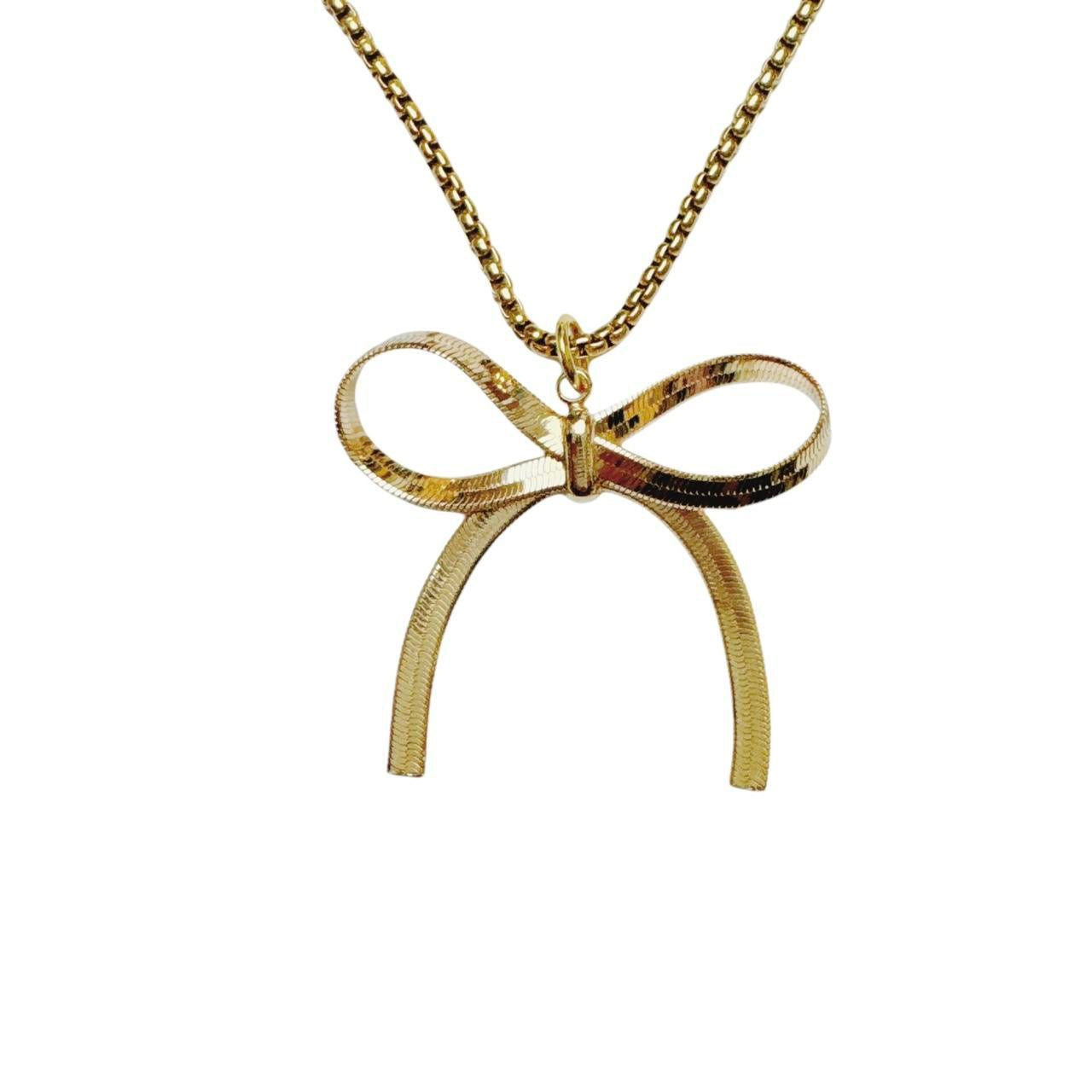 Gold Large Bow Necklace