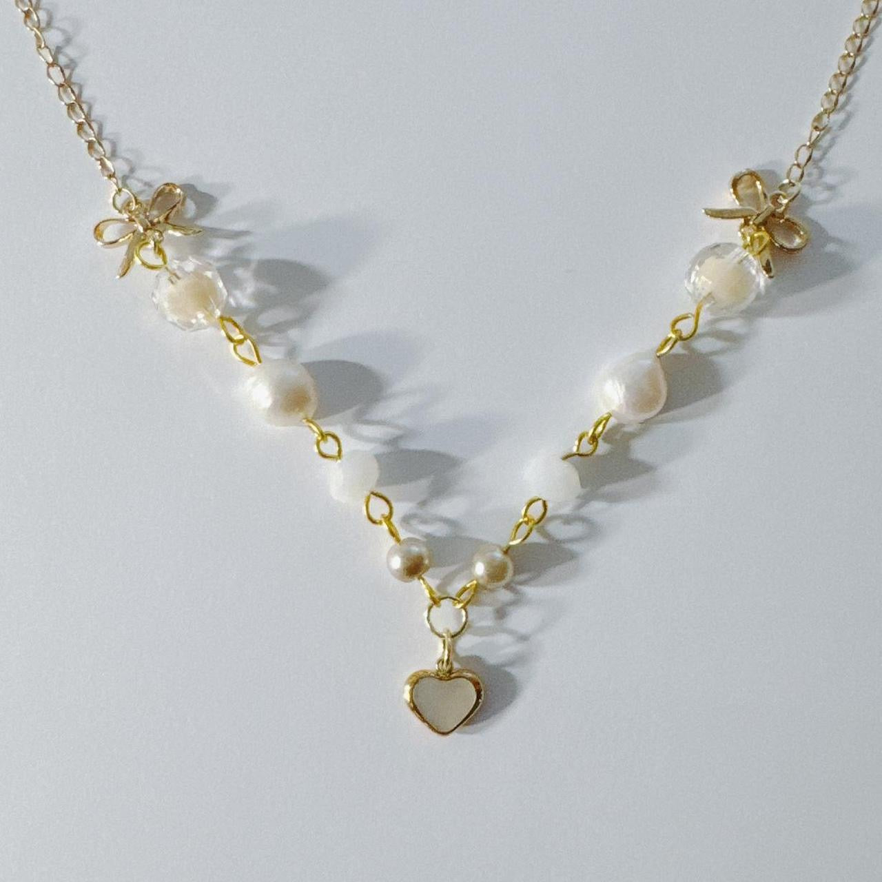 Gold Shell Heart Beaded Necklace