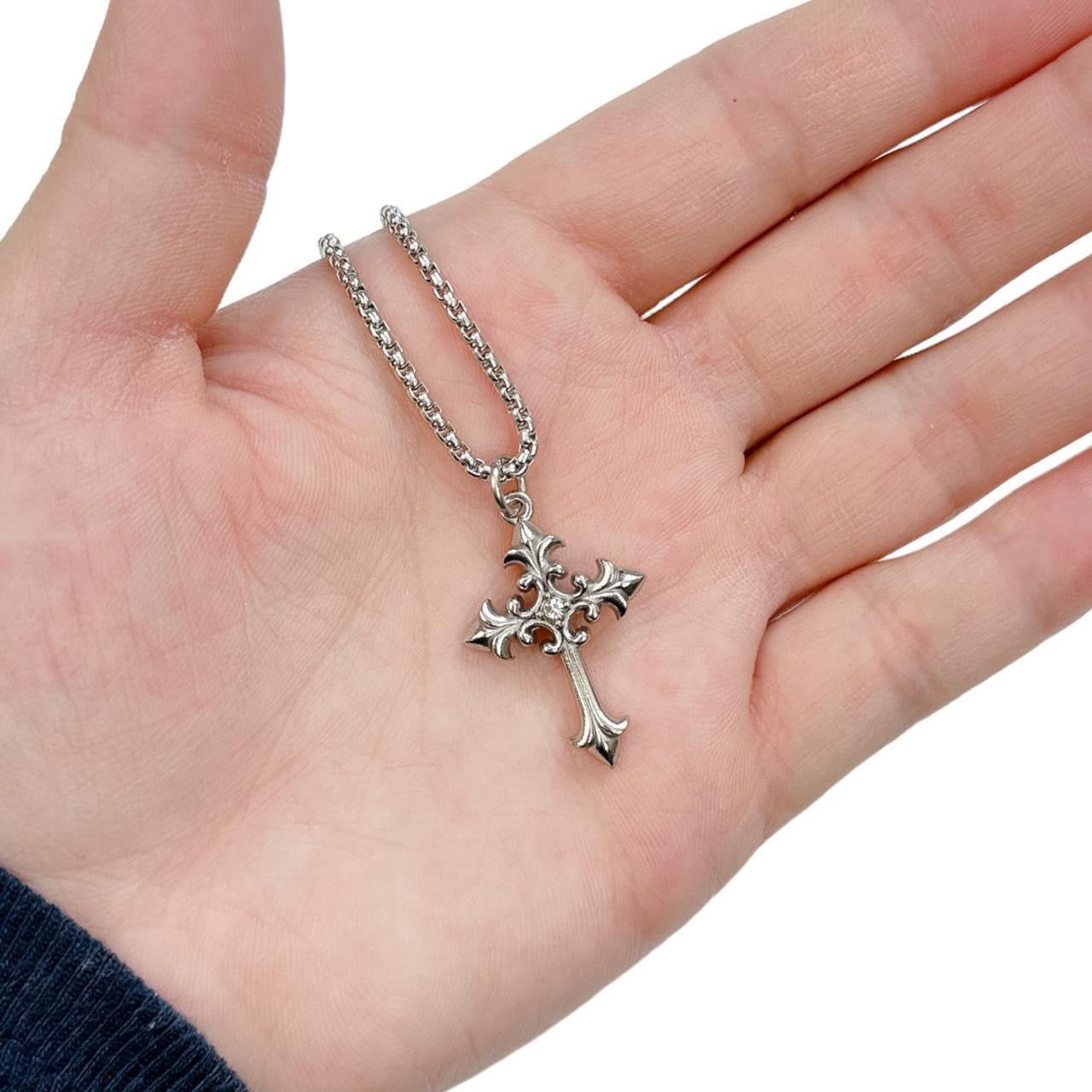 Grunge Rhinestone Cross Necklace