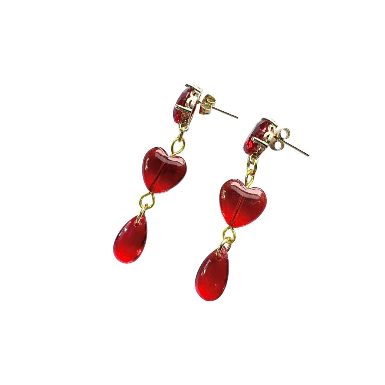 Dripping Red Glass Heart Earrings