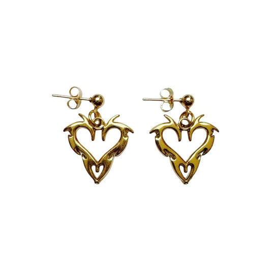 Gold Tribal Heart Earrings