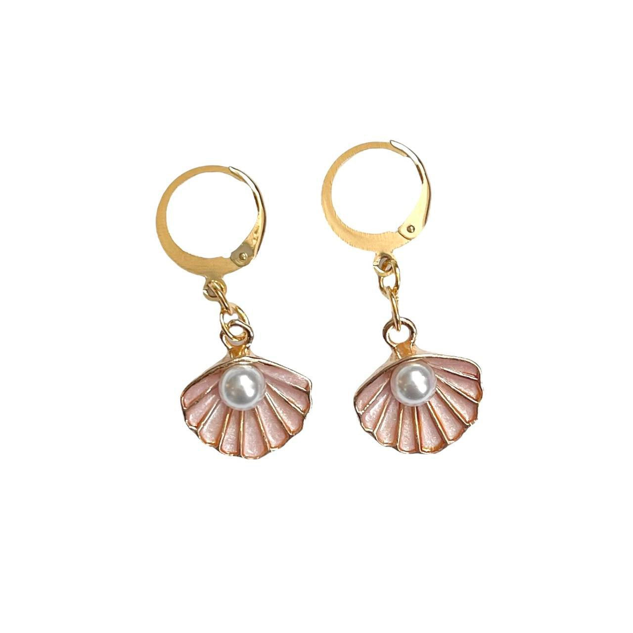 Gold & Pink Pearl Shell Earrings