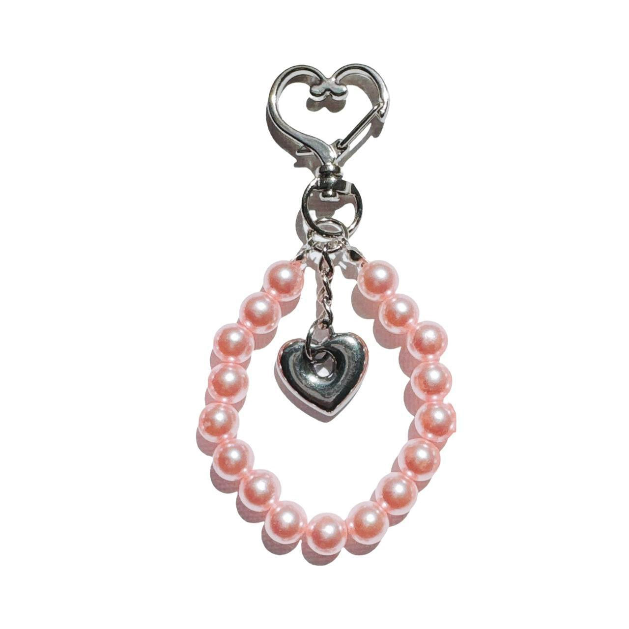 silver puffy heart beaded keychain