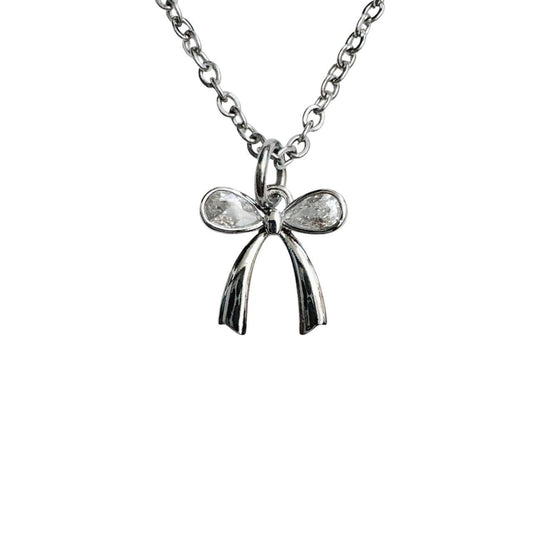 silver rhinestone bow necklace