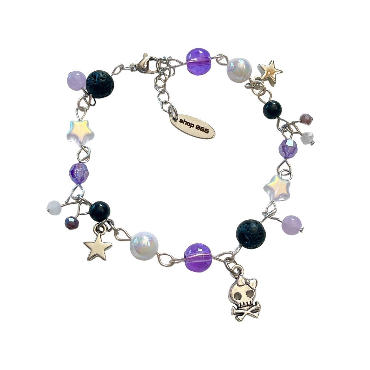 Purple Beaded Skull Bracelet