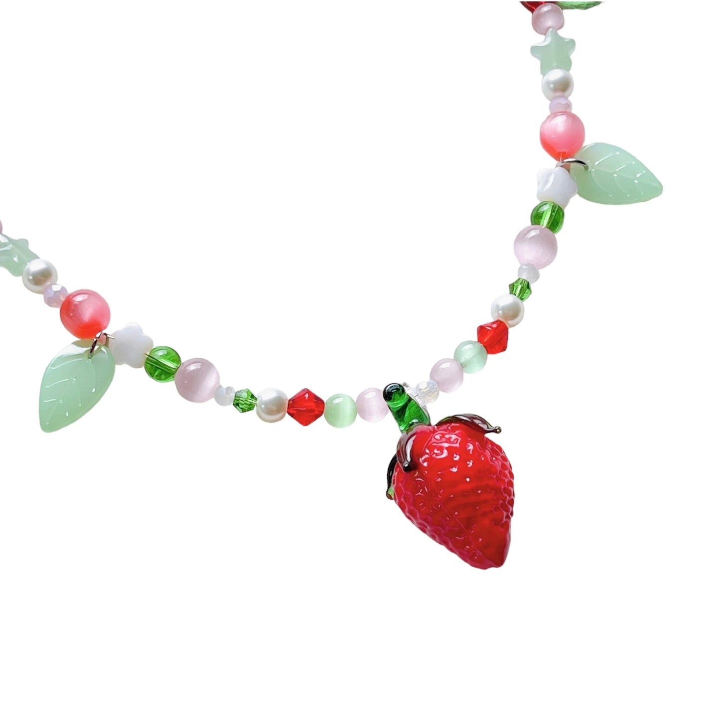 Glass Strawberry Beaded Necklace