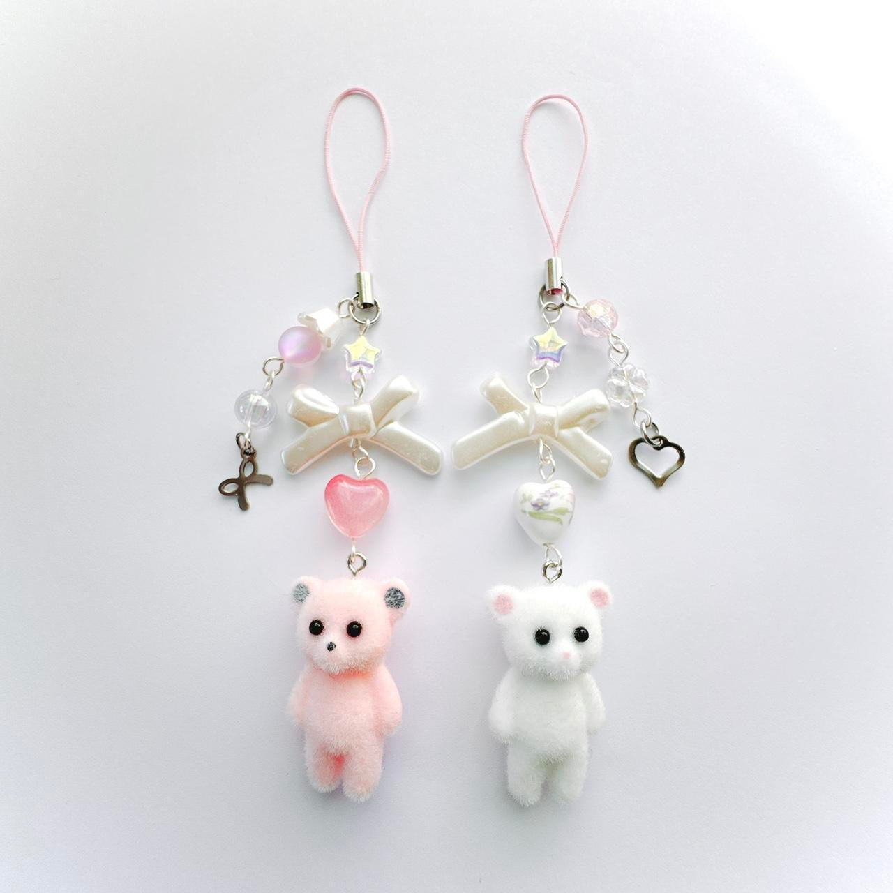 Pink Fuzzy Bear Phone Charm