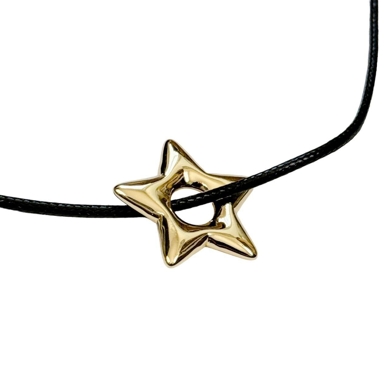 Gold Puffy Star Cord Necklace