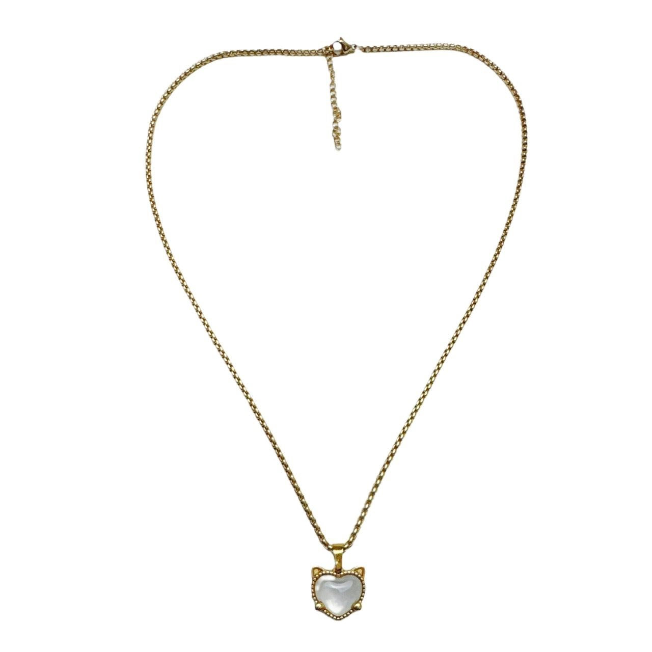 Gold Cat Shell Heart Necklace