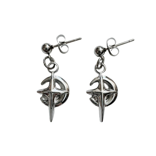 Silver Star Sparkle Moon Earrings