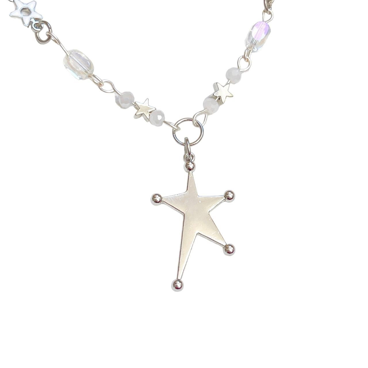 Silver Asymmetrical Star Beaded Necklace