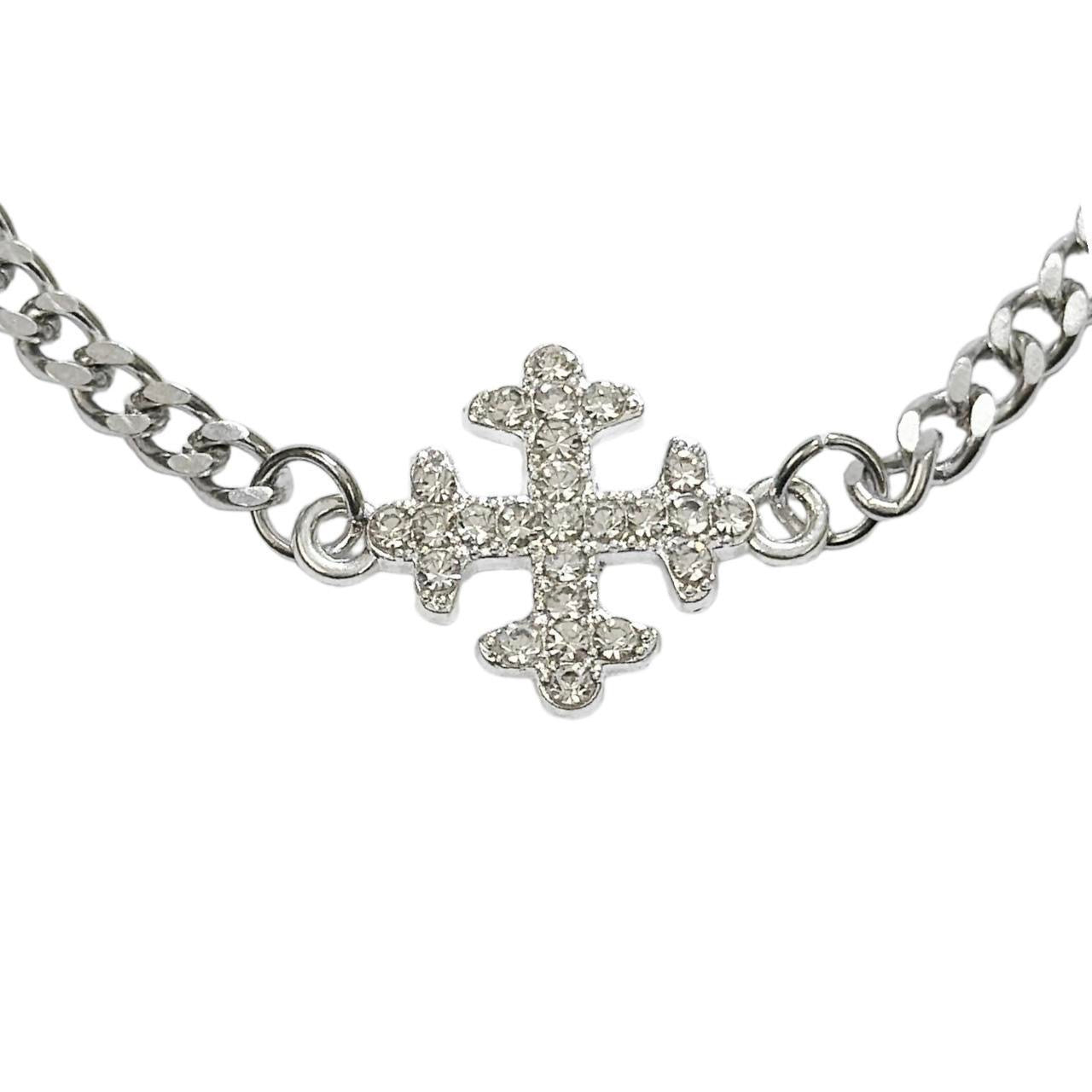 Silver Rhinestone Cross Chain Bracelet