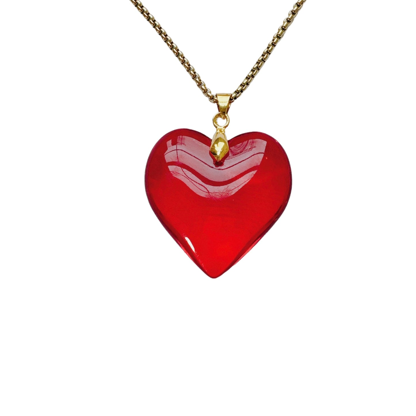 Gold Red Glass Heart Necklace