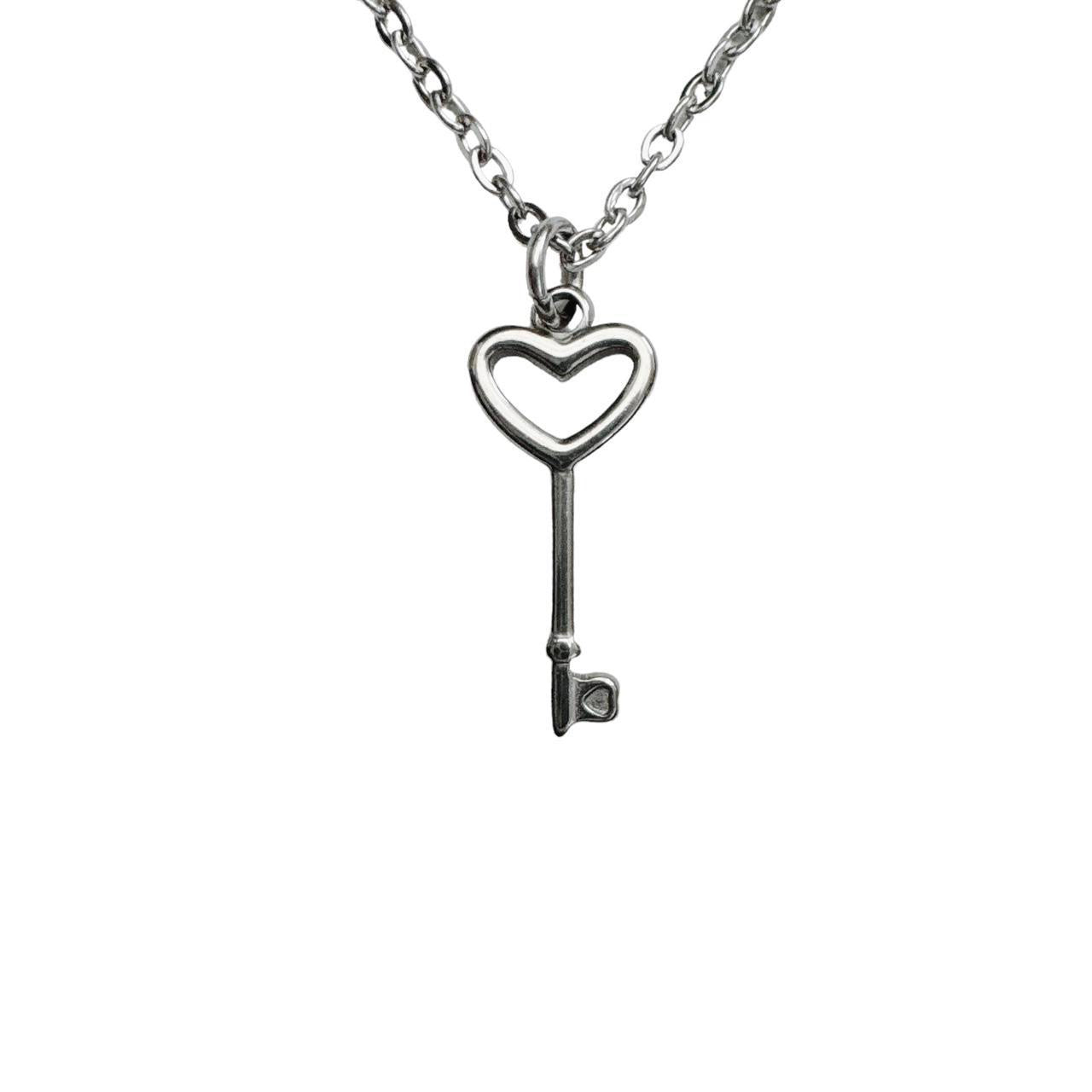 Silver Heart Key Necklace