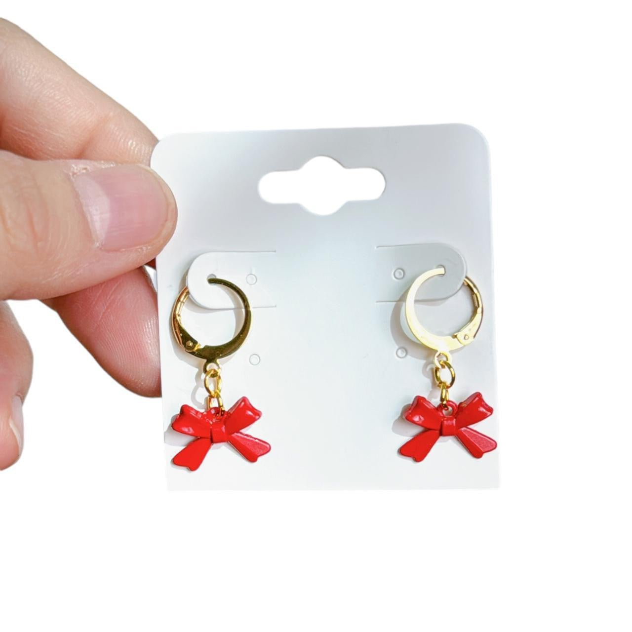 Gold & Red Bow Earrings