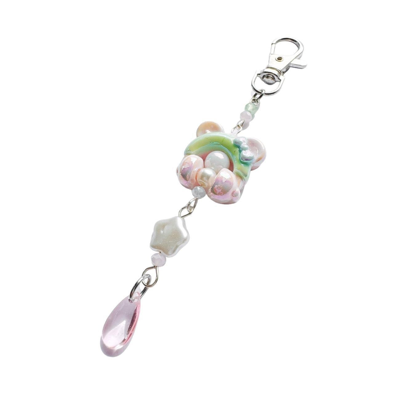 Headphone Bear Keychain - pink & green