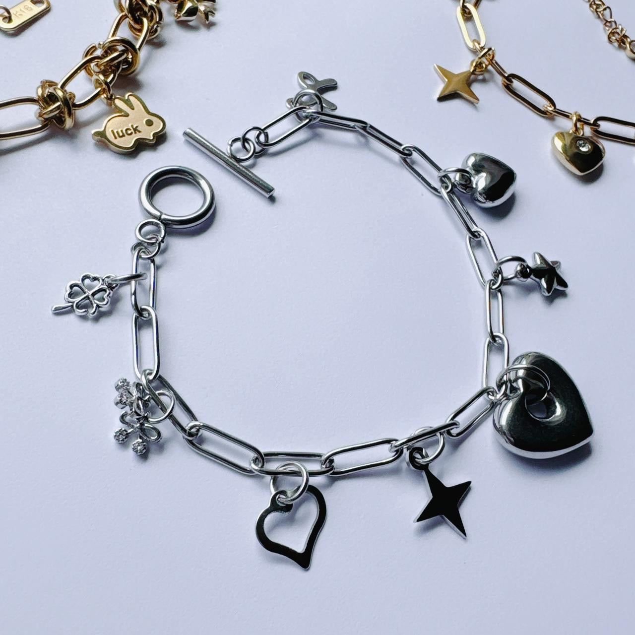 Silver Puffy Heart Charm Bracelet