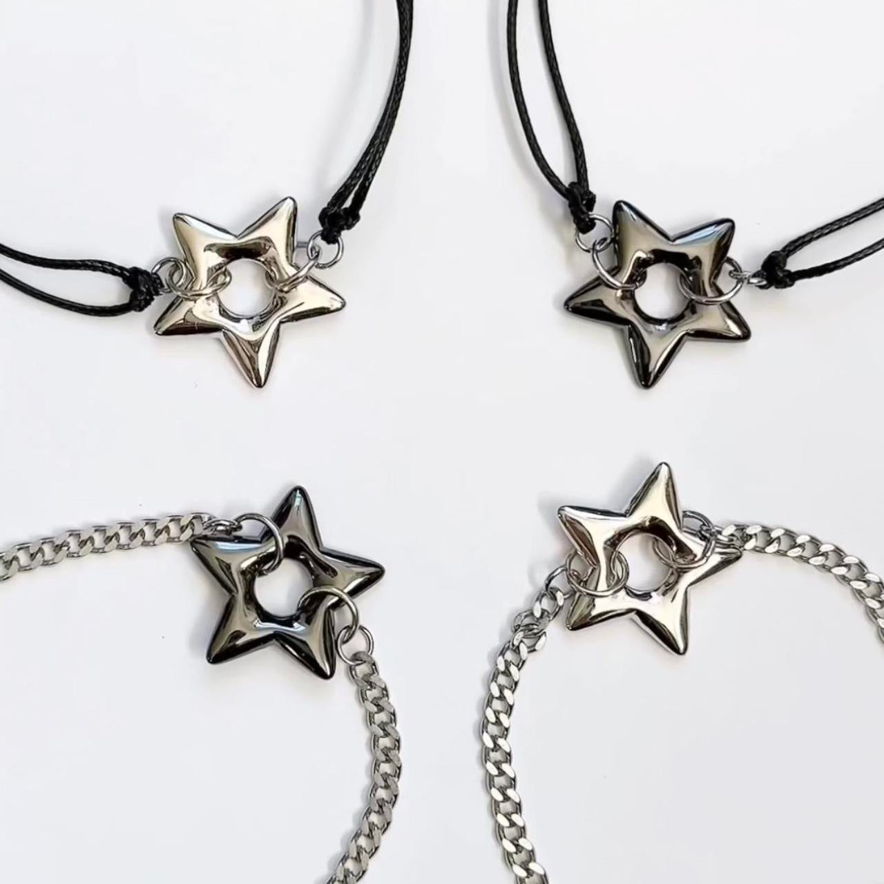 Silver Puffy Star Cord Bracelet