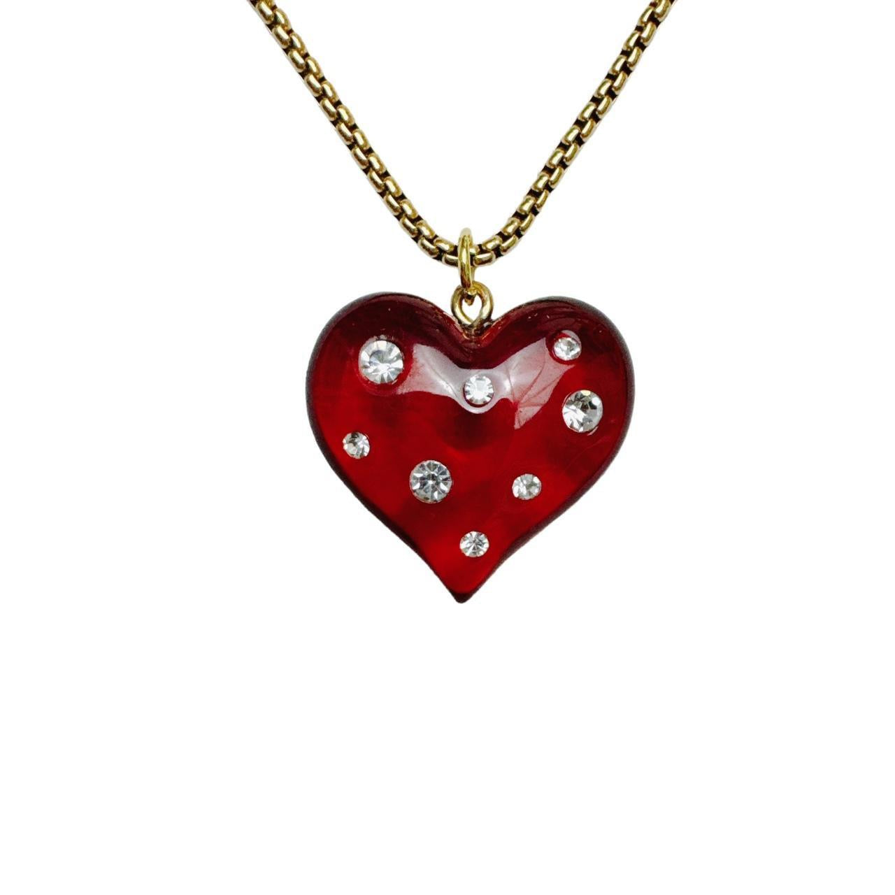 Rhinestone Red Glass Heart Necklace