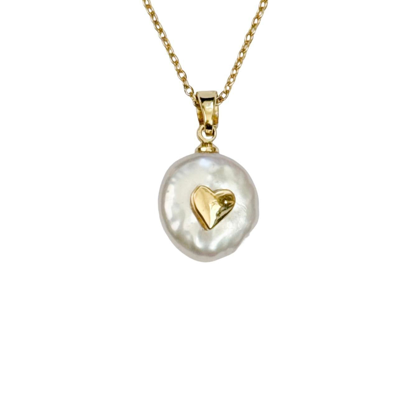 Gold Pearl Heart Necklace