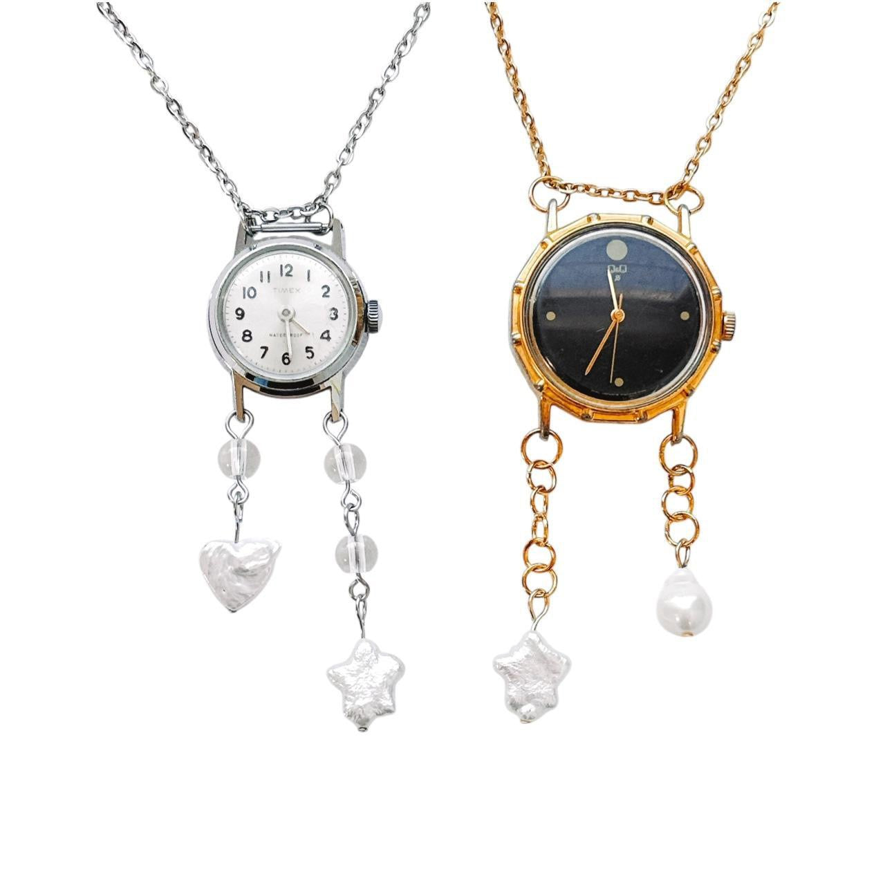 gold pearl watch necklace