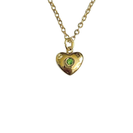 Gold & Green Rhinestone Heart Necklace