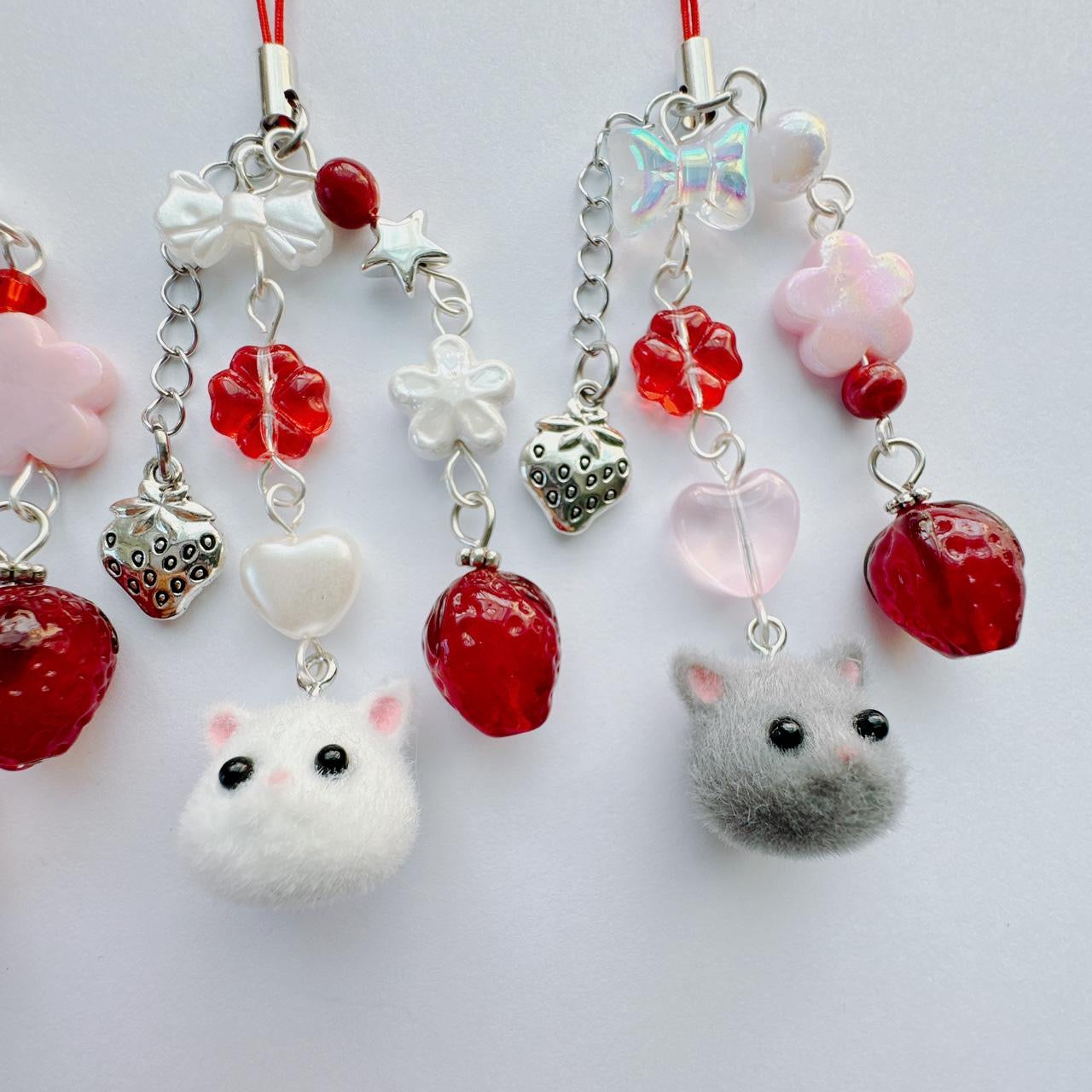 Grey Strawberry Cat Charm