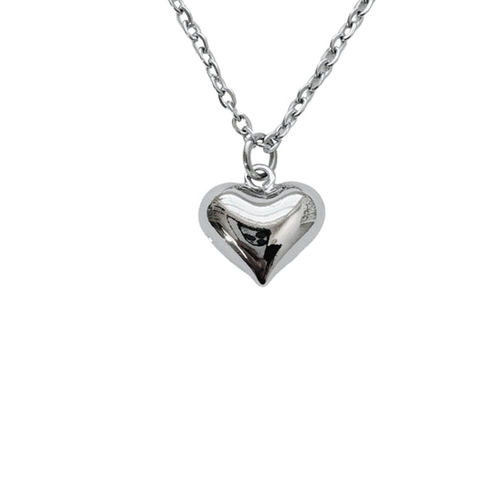 Silver Puffed Heart Necklace