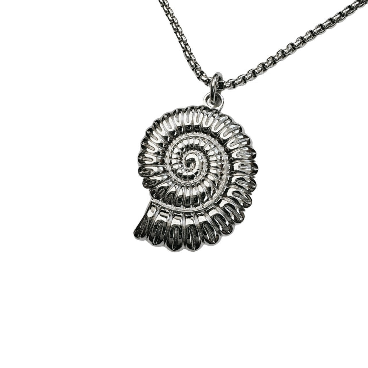 silver large ammonite necklace