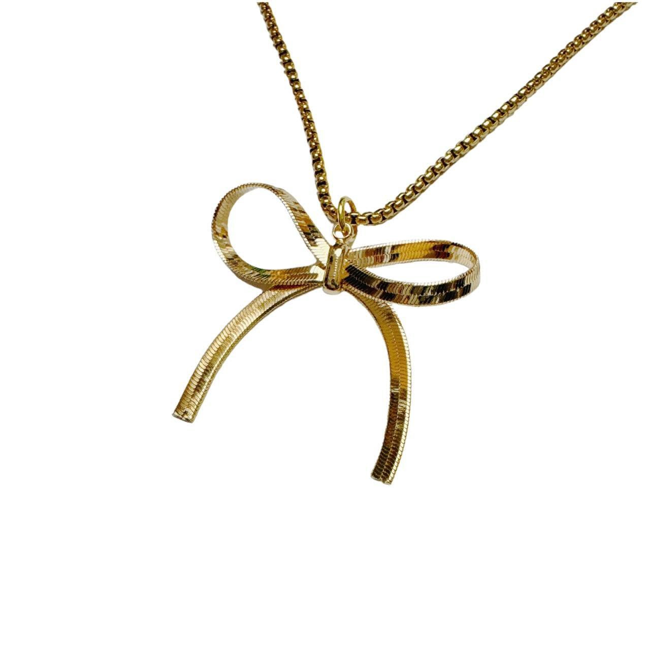 Gold Large Bow Necklace